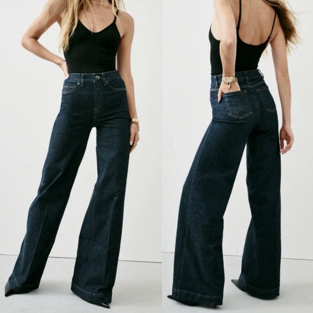 SPANXshape Everywhere Pull On Wide Leg Jeans Women’s Medium Dark Indigo Trousers